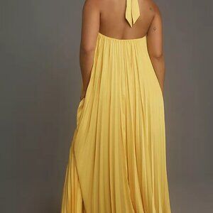 Anthropologie Hutch HALTER Pleated Maxi Dress S Yellow cruise euro desert sunset